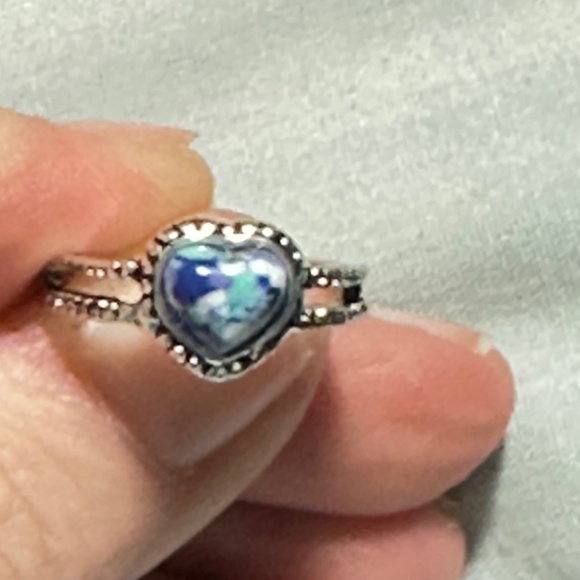 Silver ring w/heart cut multi-blue colored stone, most likely Mosaic Jasper NWOT - Picture 11 of 15